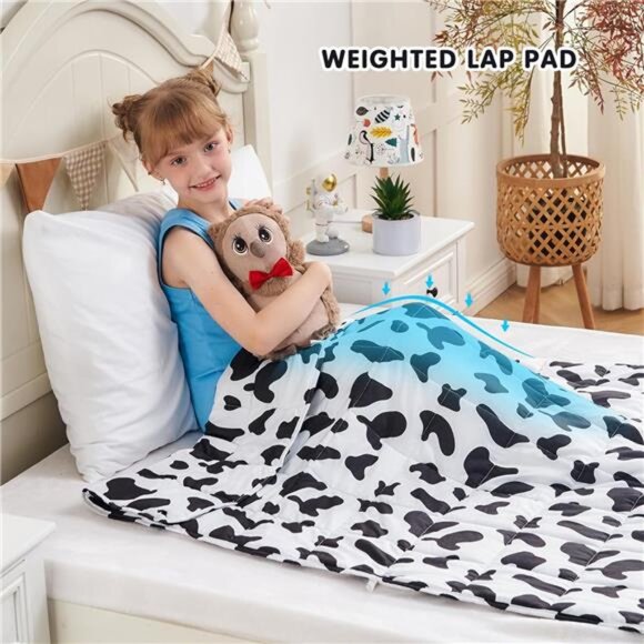 Weighted Blanket 5 Pounds Cooling Weighted Lap Blanket, Cow Print Heavy Blanket - Picture 9 of 14